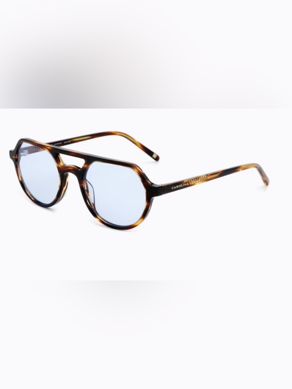 NWT Carolina Lemke Tortoiseshell Aviator Sunglasses Light Blue Lenses OS